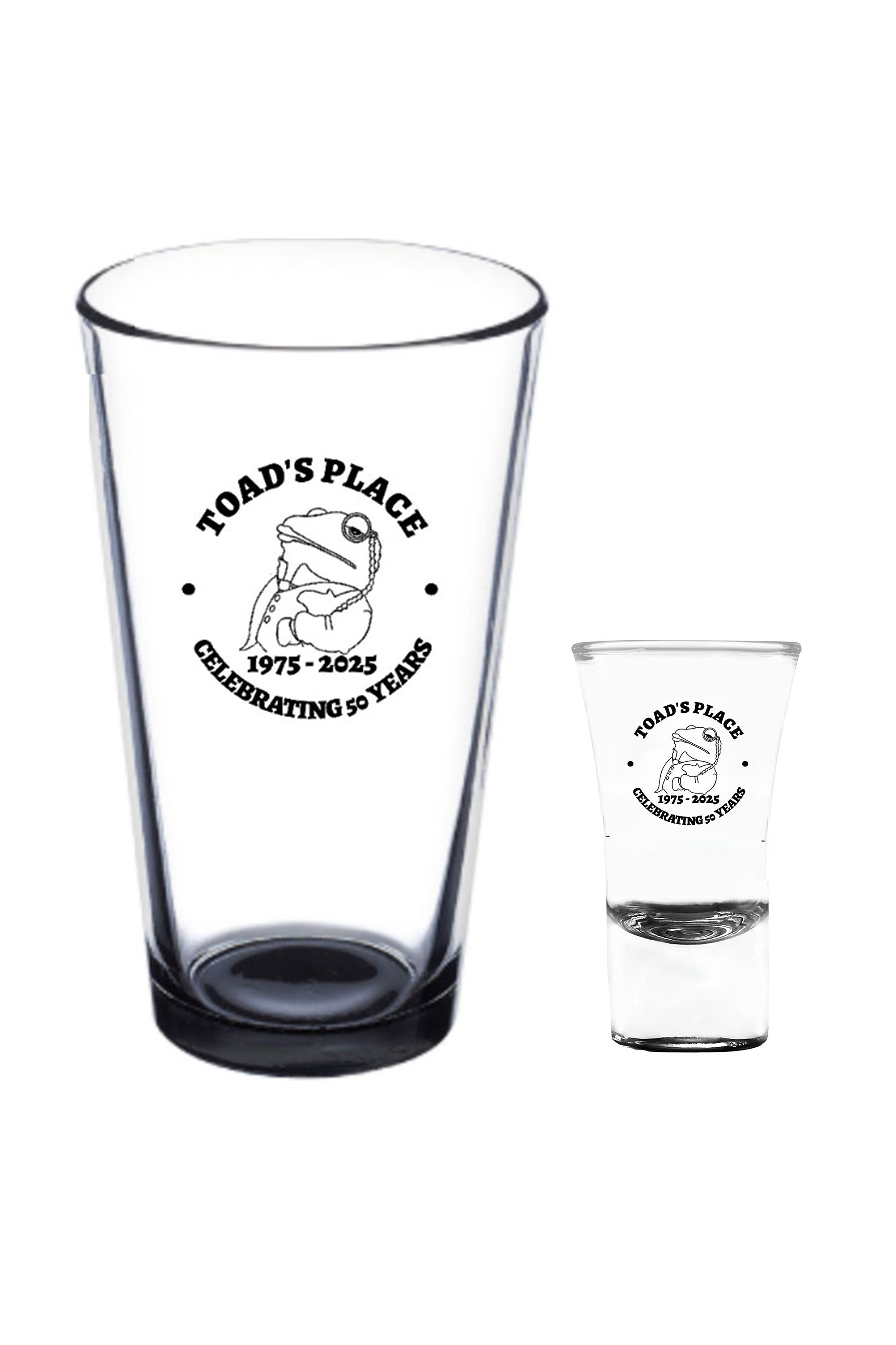 50 Year Toad's Place Pint & Shot Glasses